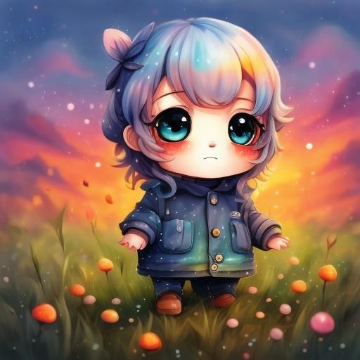 <lora:Cartoon bokeh v8:1.0> adorable chibified baby, big round eyes, sunset meadow