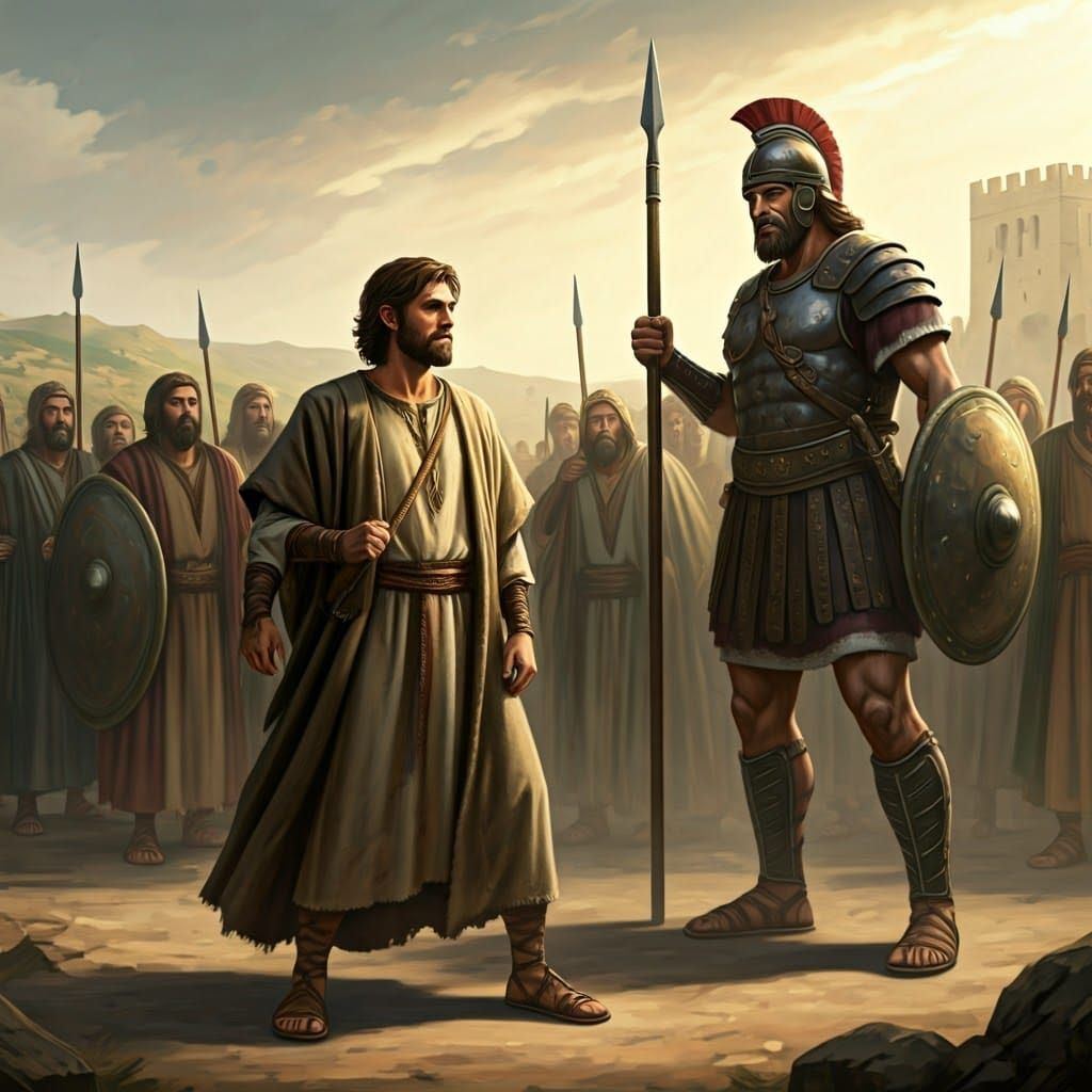 David Confronts Goliath in Ancient Israeli Battlefield