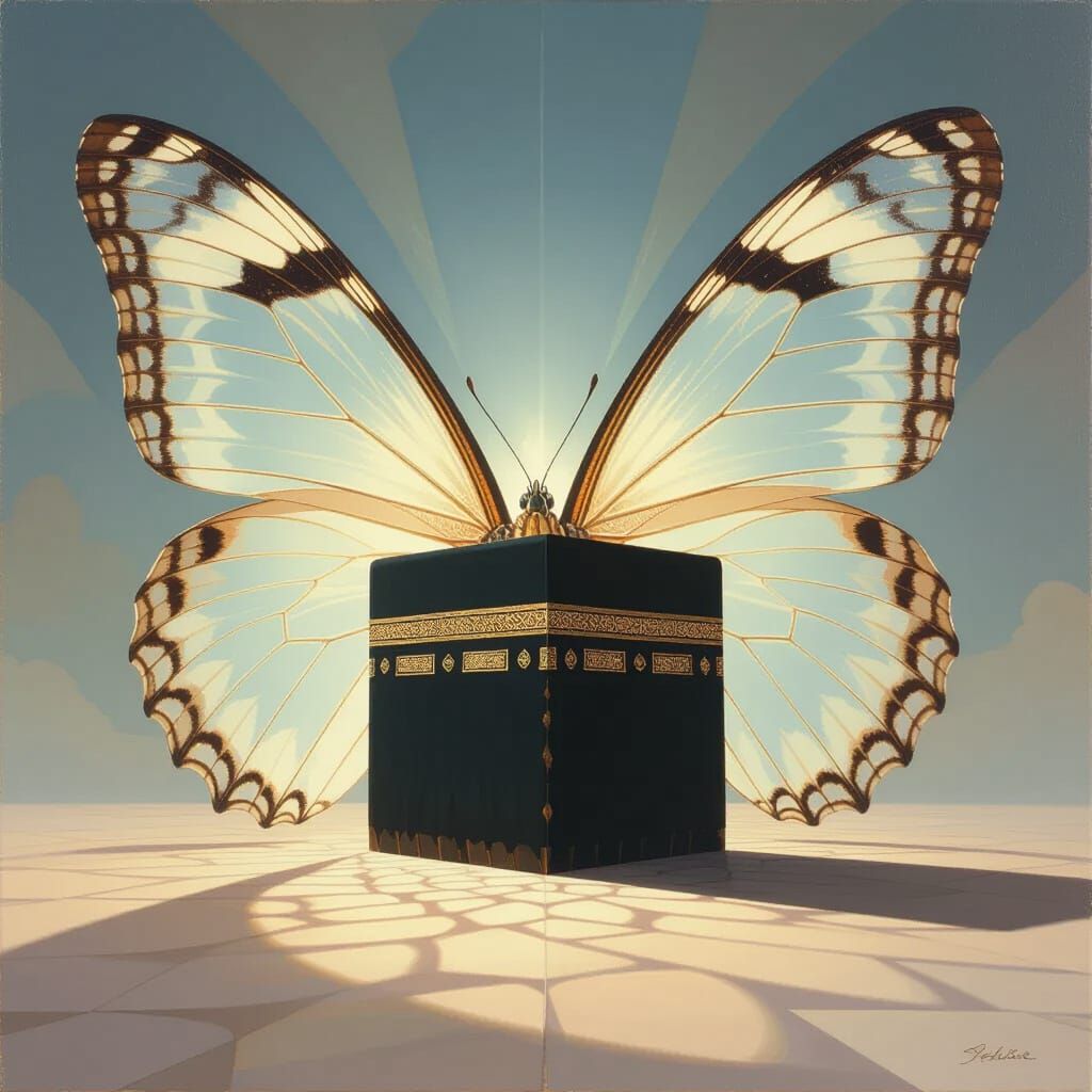 Holy Kabba behind an open butterfly