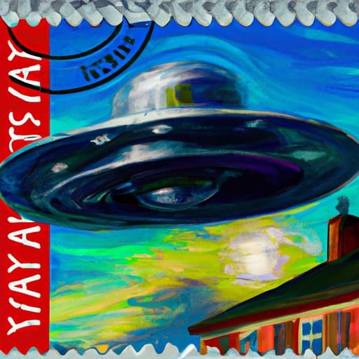 Flying Saucer Stamp AI Generated Artwork NightCafe Creator