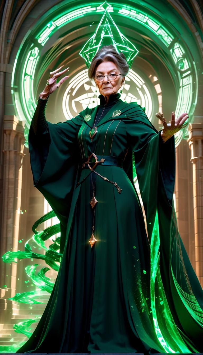 Professor Mcgonagall As As The Goddess Of Magic Powerful Gilf In Godly Robes Her Power