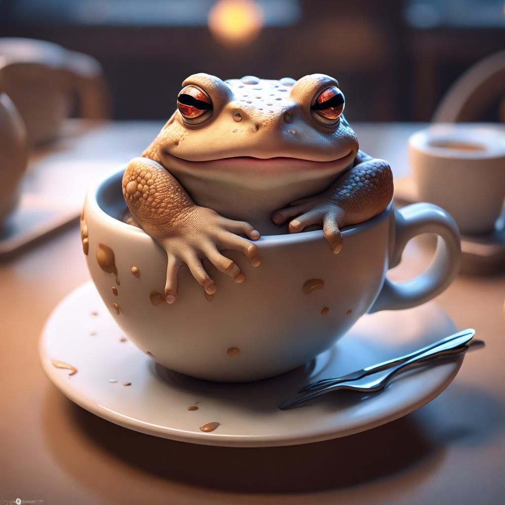 Toad relaxing inside cappuccino