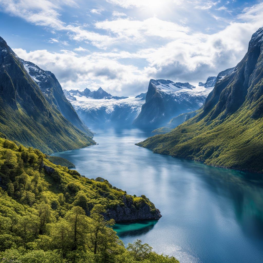 A Norwegian fjord. intricate details, HDR, beautifully shot, hyperrealistic, sharp focus, 64 megapixels, perfect composition, high contrast