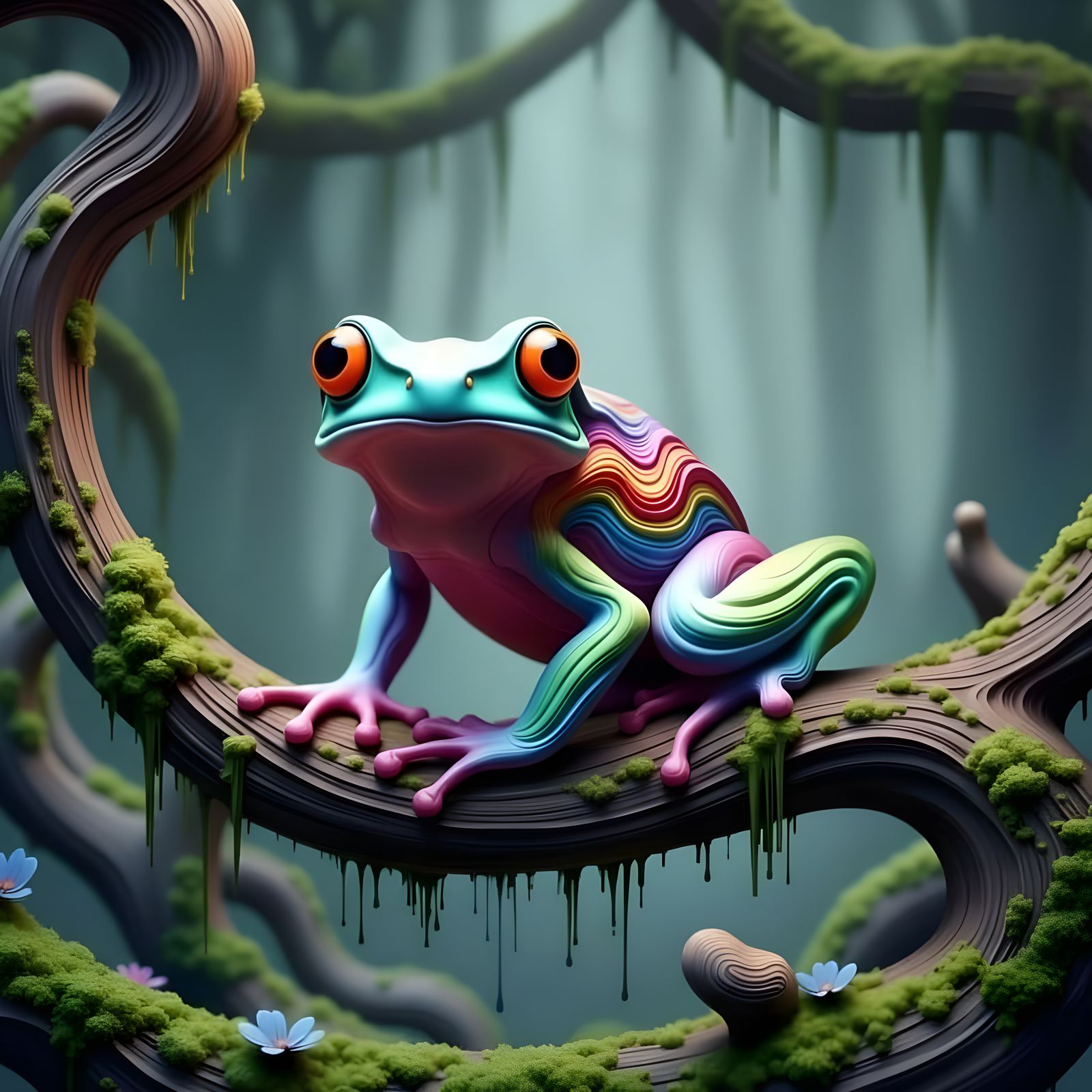 Abstract Smoke Tree Frog on Trunk