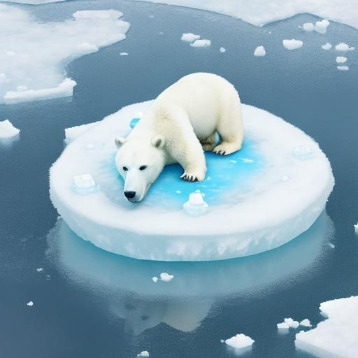 A polar bear in a wheelchair on a piece of floating ice