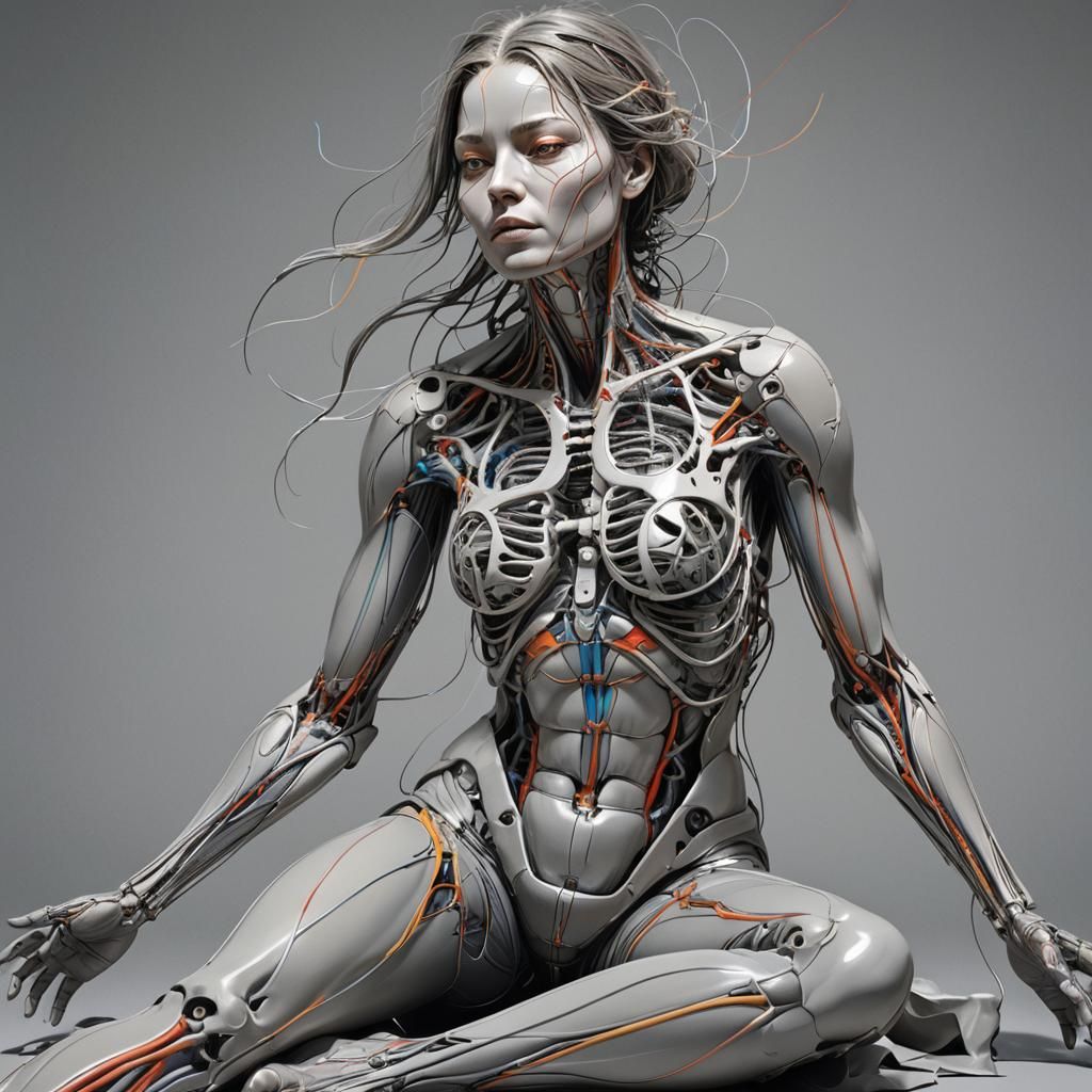 Artwork of a beautiful anatomically accurate woman sitting o...