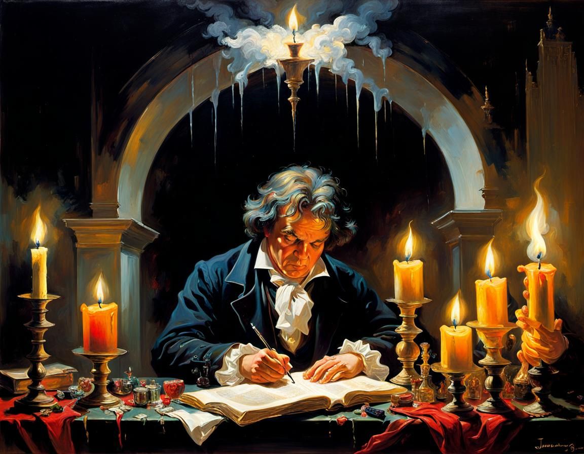 Ludwig Van Beethoven Writing The  5th Symphony in C Minor, By Candlelight  by @Strigoi77