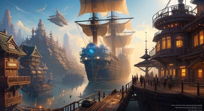 Steampunk docks - AI Generated Artwork - NightCafe Creator