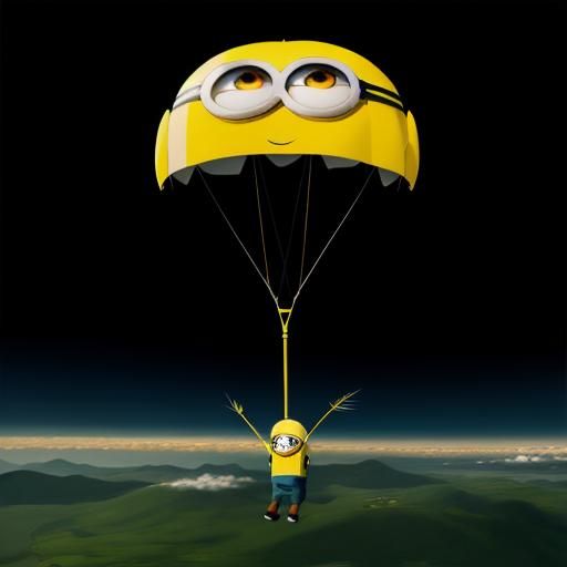 Minion flying a hang-glider surreal comic art