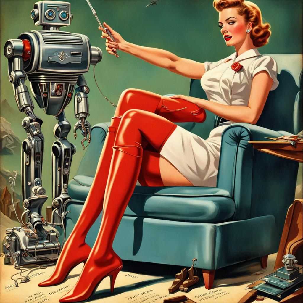1950s magazine advertisement for robotic stockings.