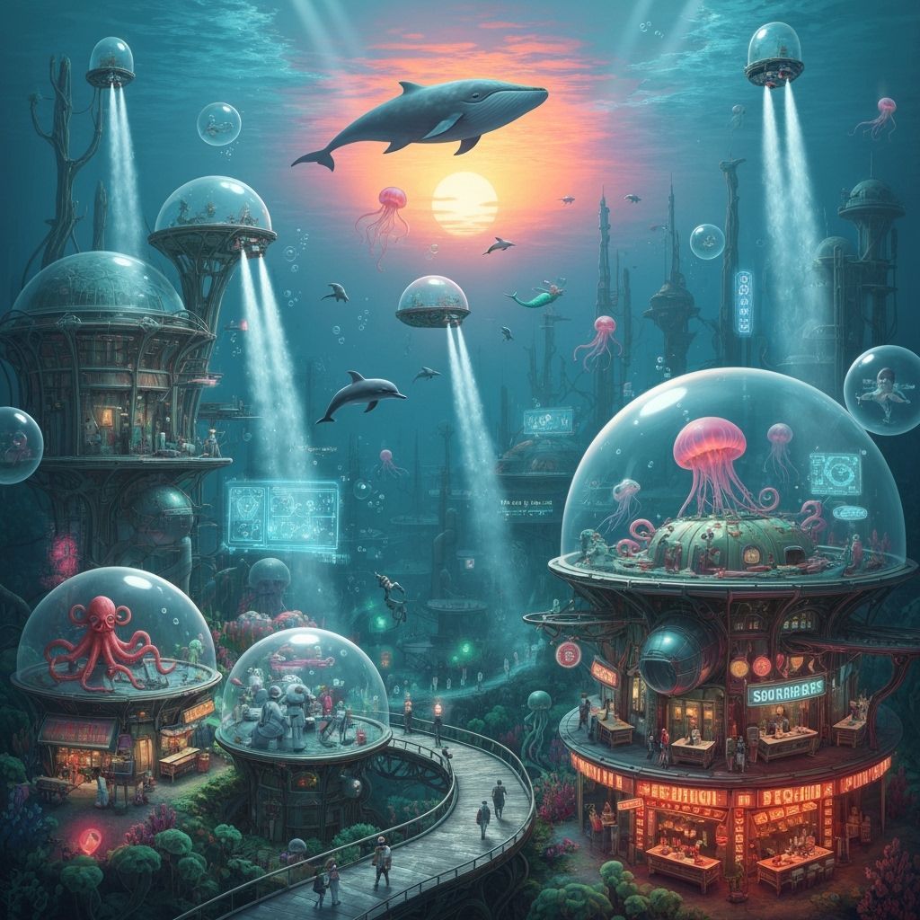 "Underwater Metropolis of the Future"

Description:
Deep down on the ocean floor is a giant futuristic city built from transparent domes, or...