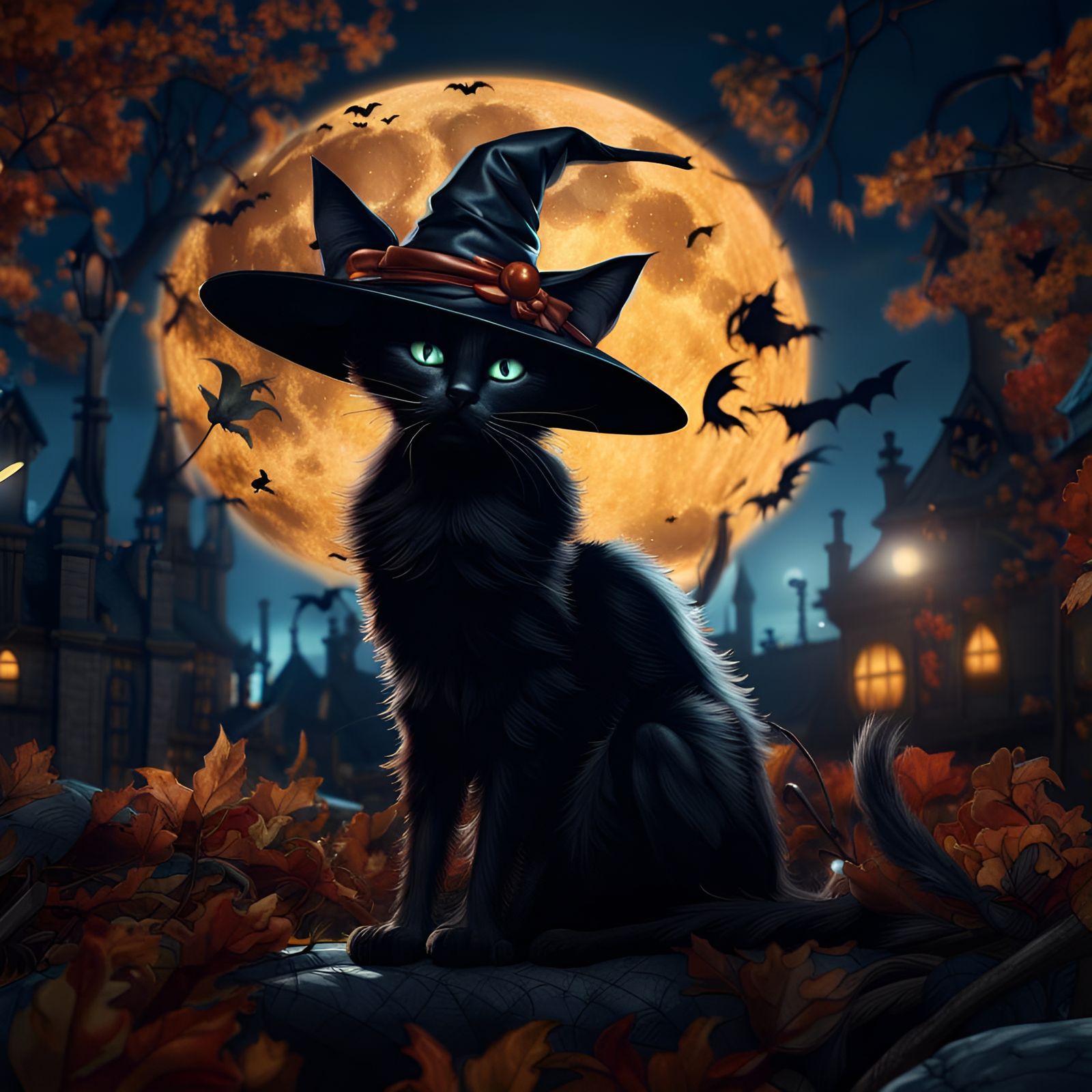 Full Moon Black Cat Witch - AI Generated Artwork - NightCafe Creator