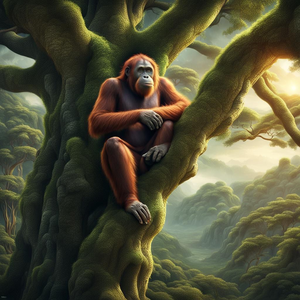 An orangutan in a tree