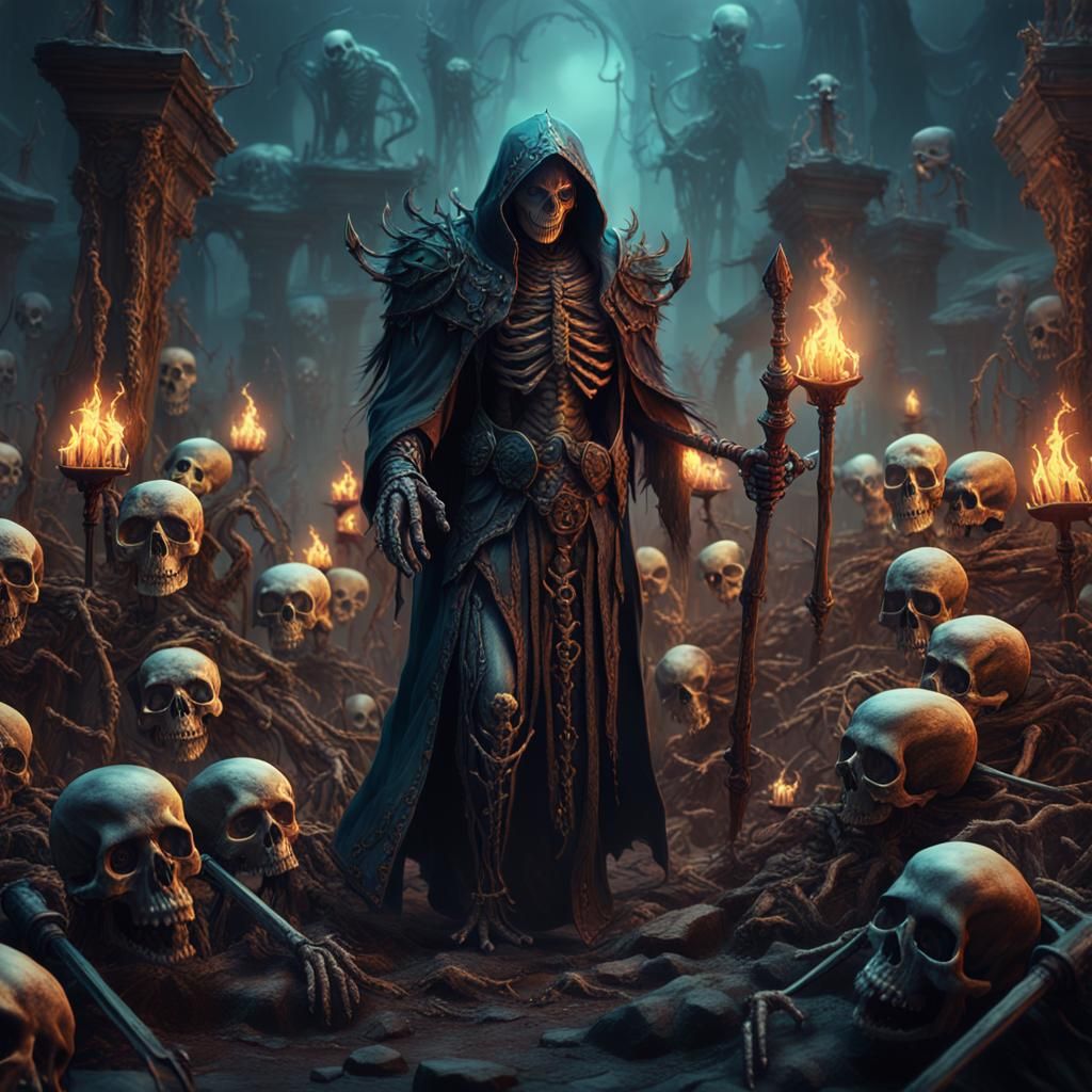 Necromancer with army of skeletons