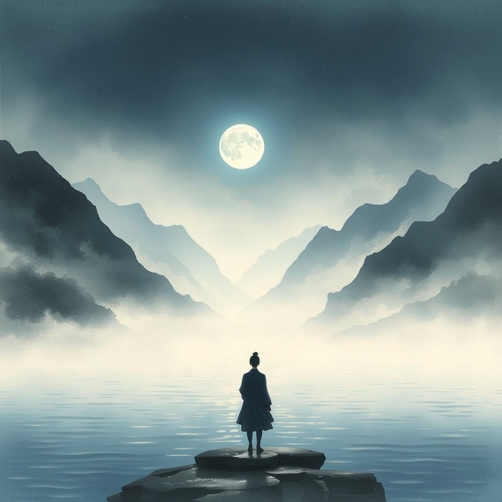 Serene Moonlit Landscape in Chinese Painting Style