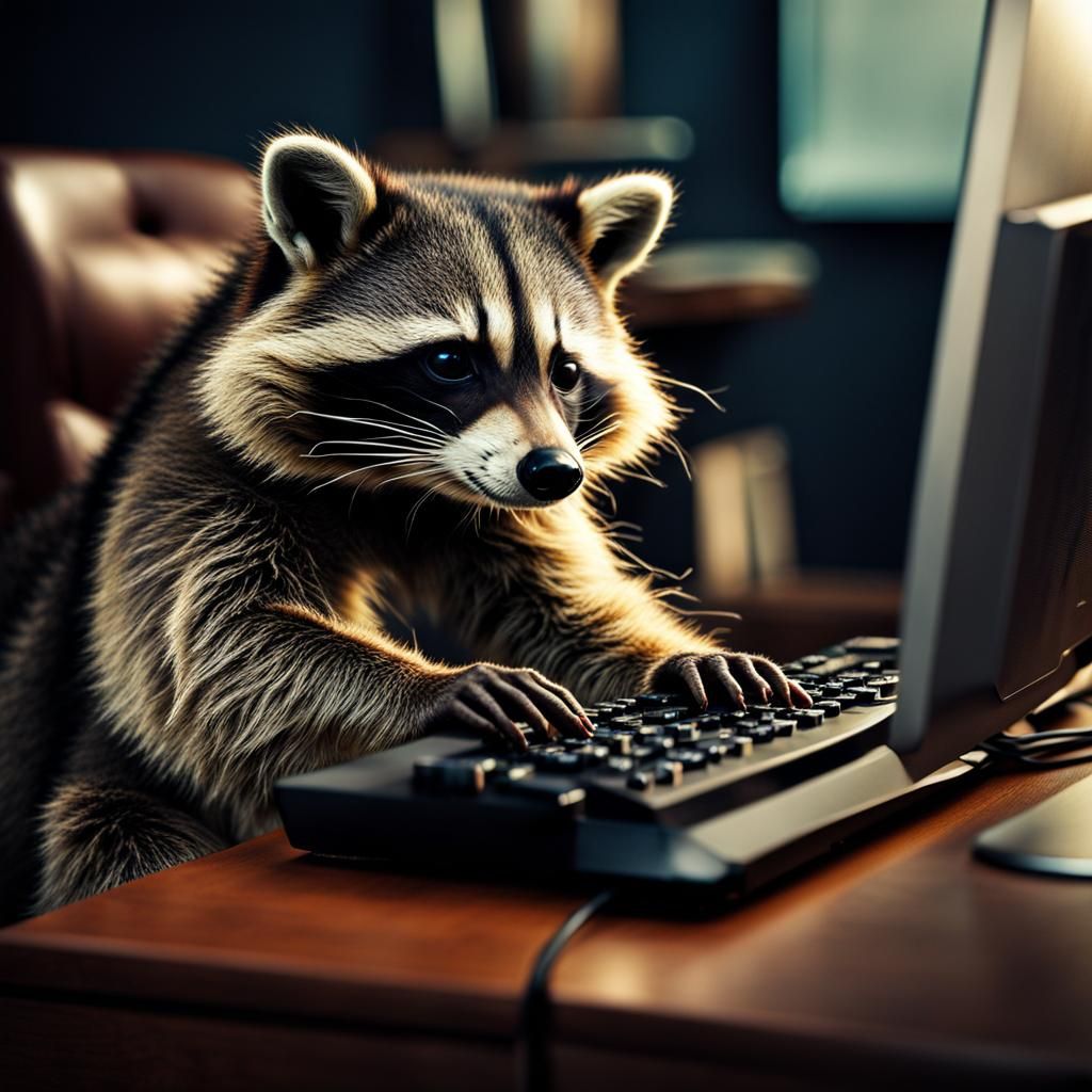 Raccoon using a computer - AI Generated Artwork - NightCafe Creator