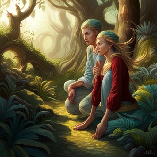 Elves in a garden - AI Generated Artwork - NightCafe Creator