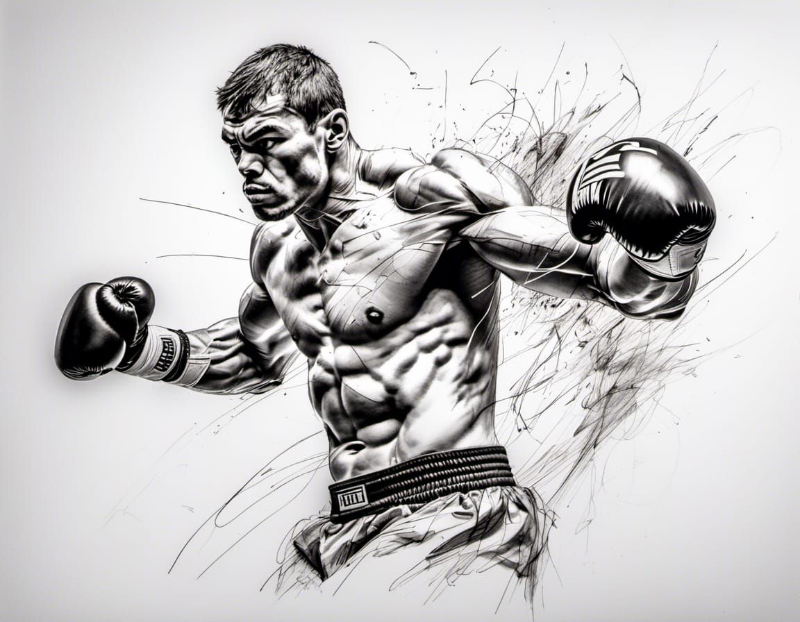 Boxer in Motion: Continuous Line Pencil Drawing
