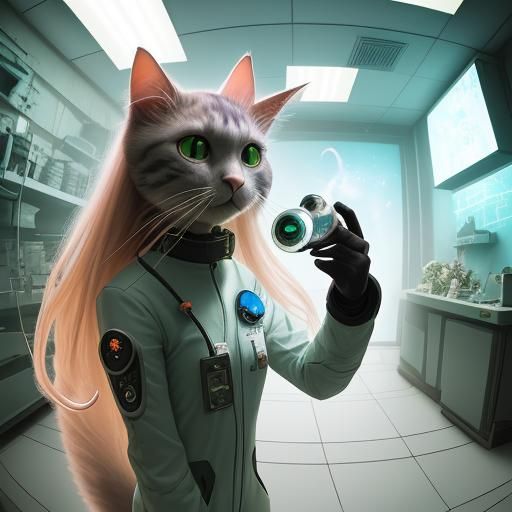 depth of field fisheye lens scifi solarpunk spacecore futuristic, cat