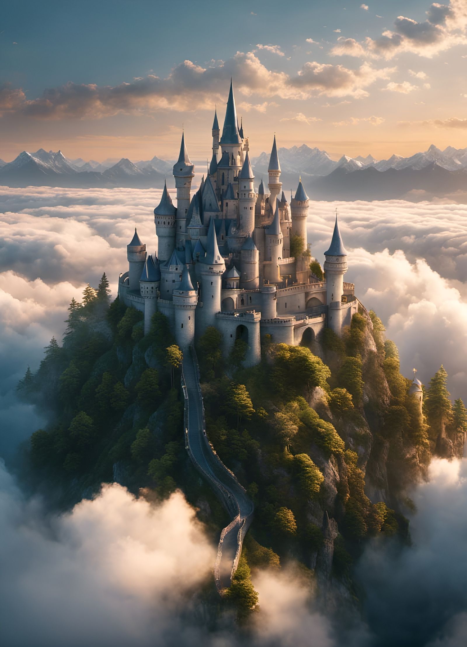 Fairytale castle over the clouds