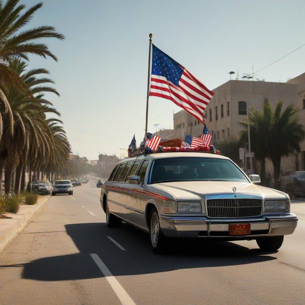 American Motorcade Enters Gaza in Vibrant Digital Art
