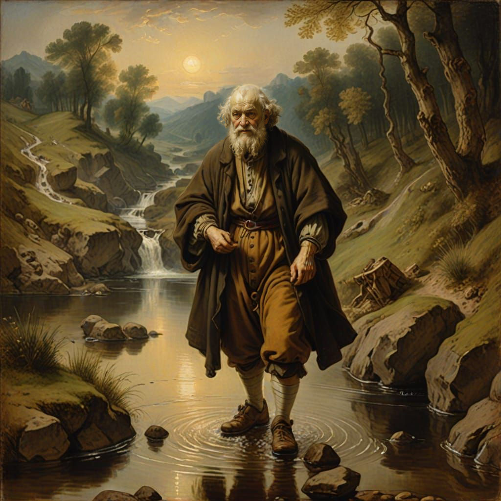 Heraclitus, crossing a stream, by Rembrandt  by @Poemata66