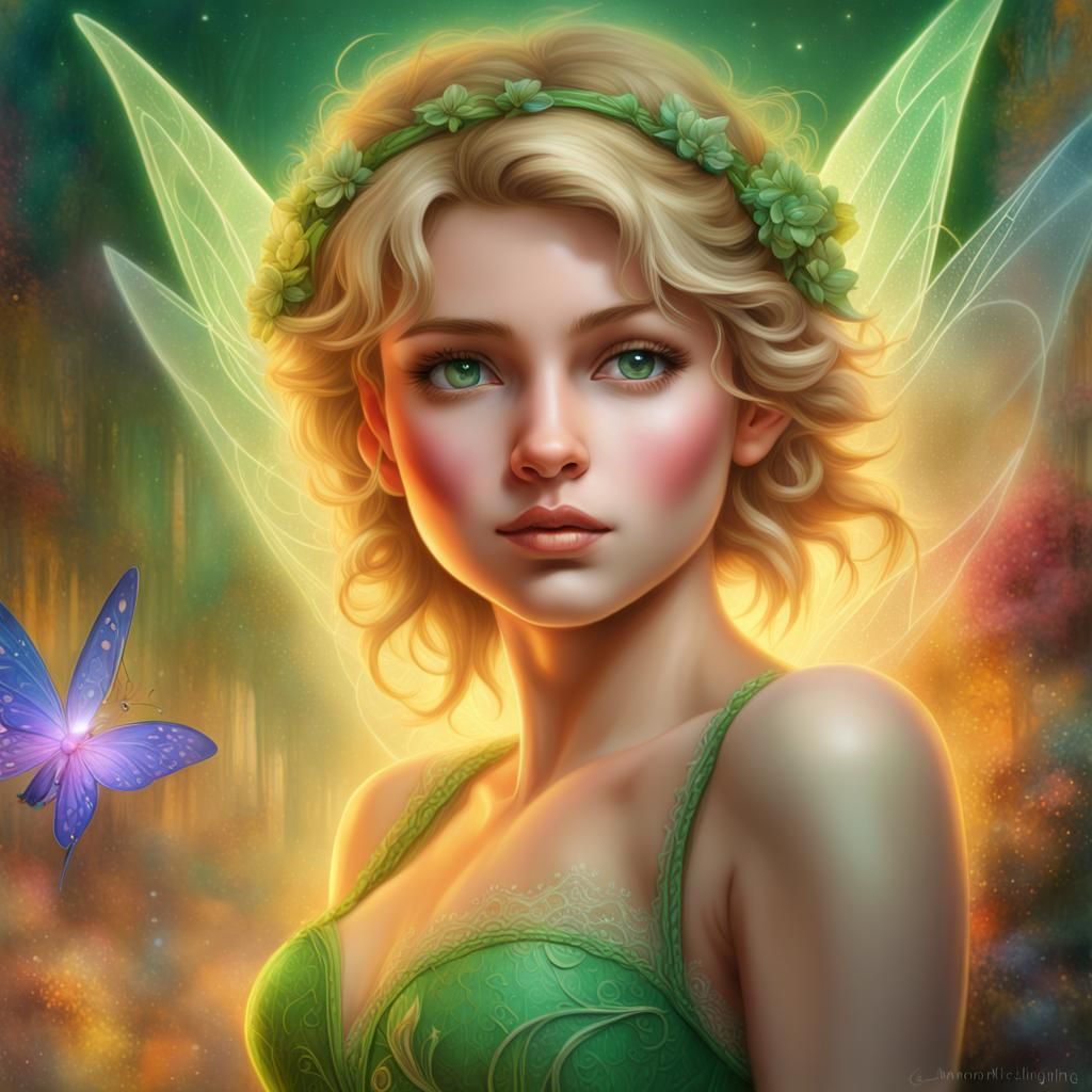 Young lovely Tinkerbell in a Fantasy World - AI Generated Artwork ...