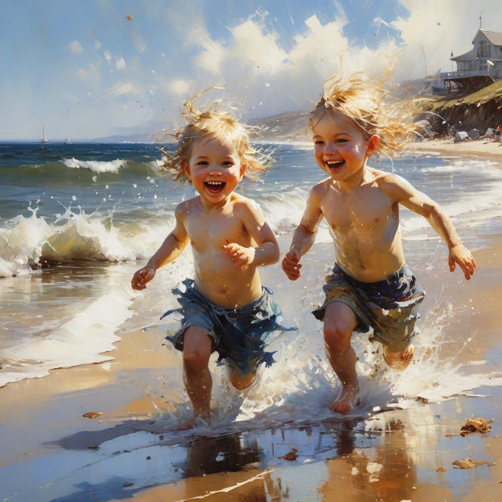 Running on the beach  by @Superbear