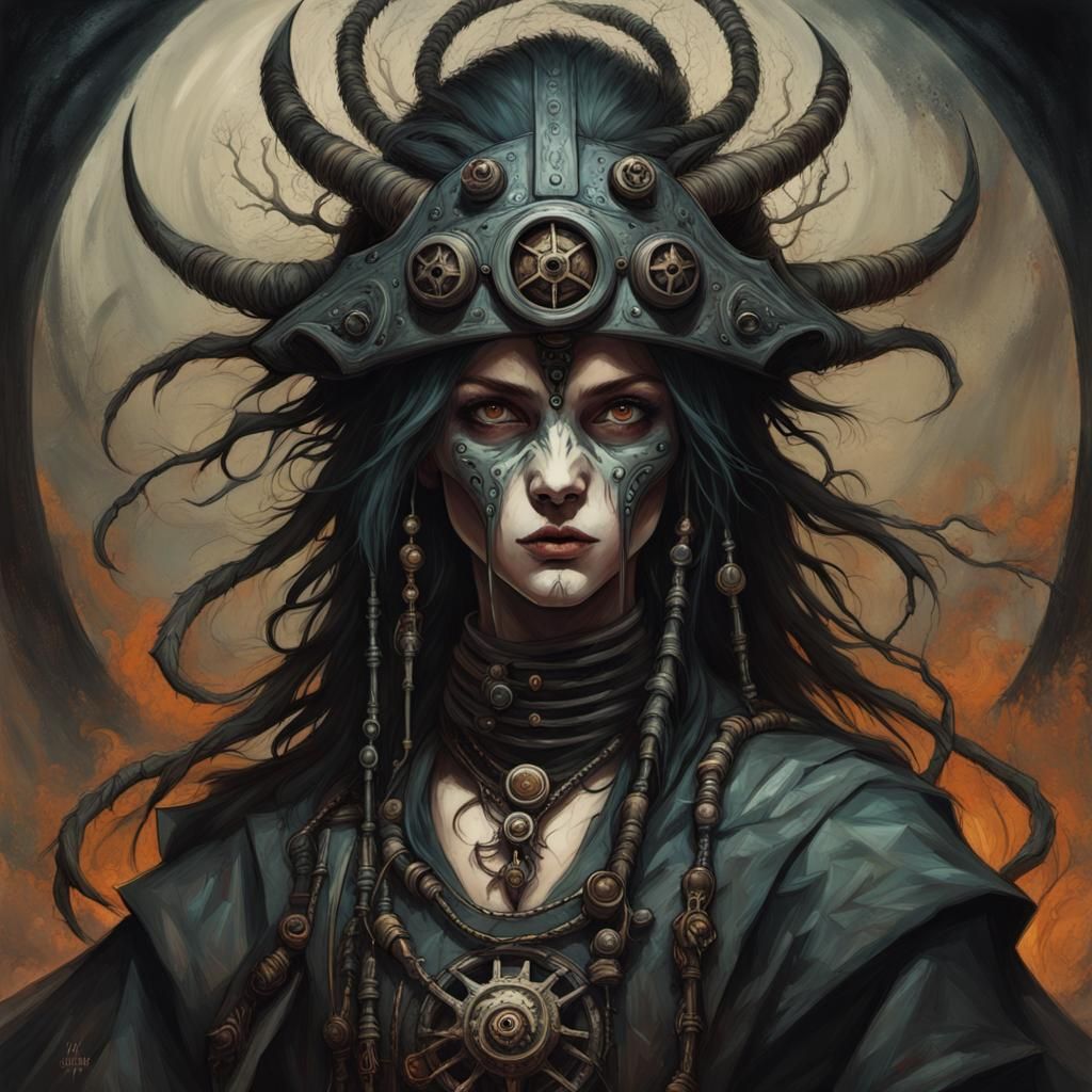 Victorian Necromancer shaman ninja demon, vaporwave, Ernest ...