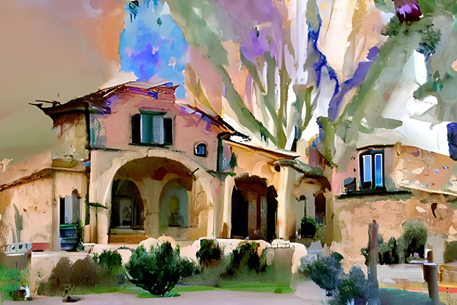 dusk at a beautiful tuscan villa watercolor painting by fran...