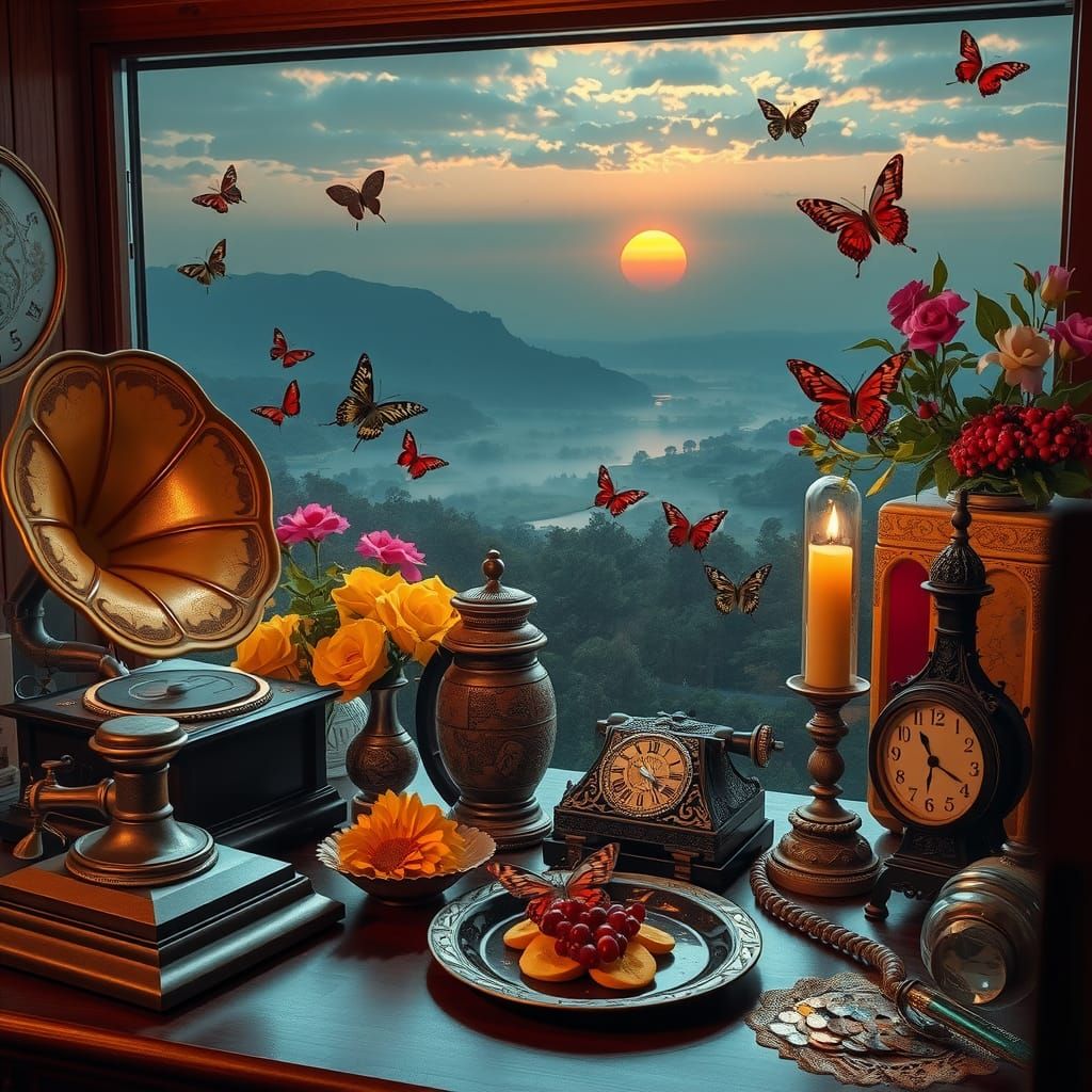 Surreal Retro Still Life with Antique Objects