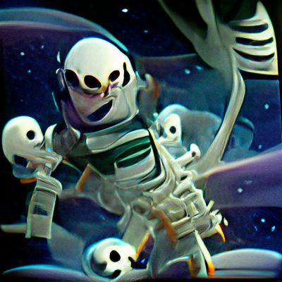 Scary skeleton astronaut in space DreamWorks