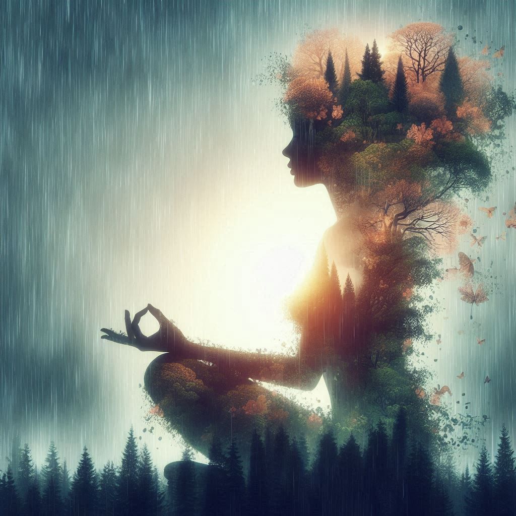 double exposure beautiful fantasy DALL-E 3 portrait landscape..