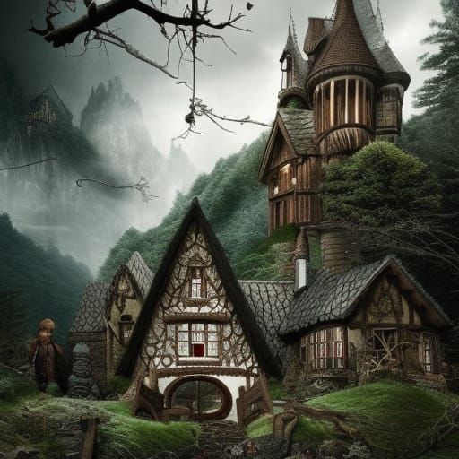 Brothers Grimm house in the forest AI Generated Artwork NightCafe