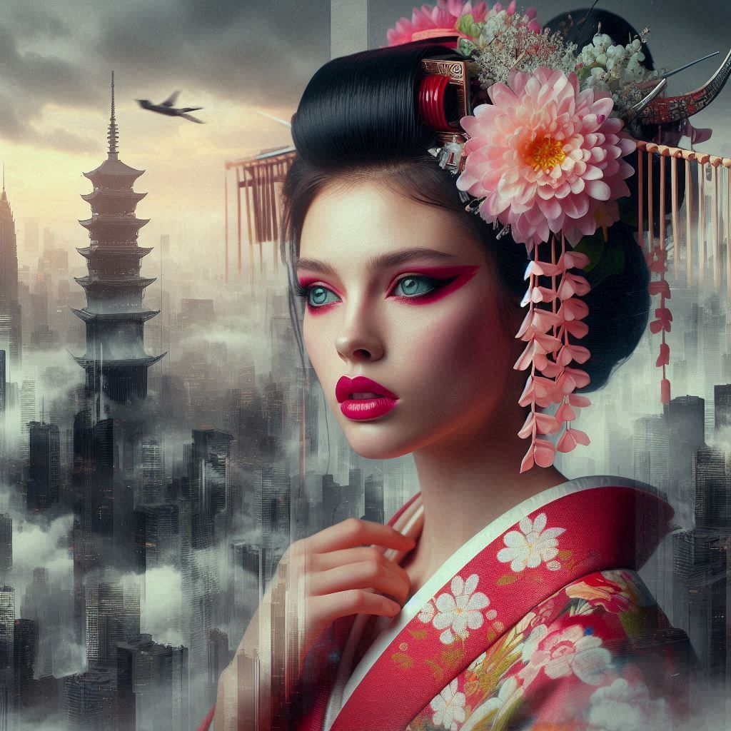 double exposure beautiful fantasy DALL-E 3 portrait landscap...