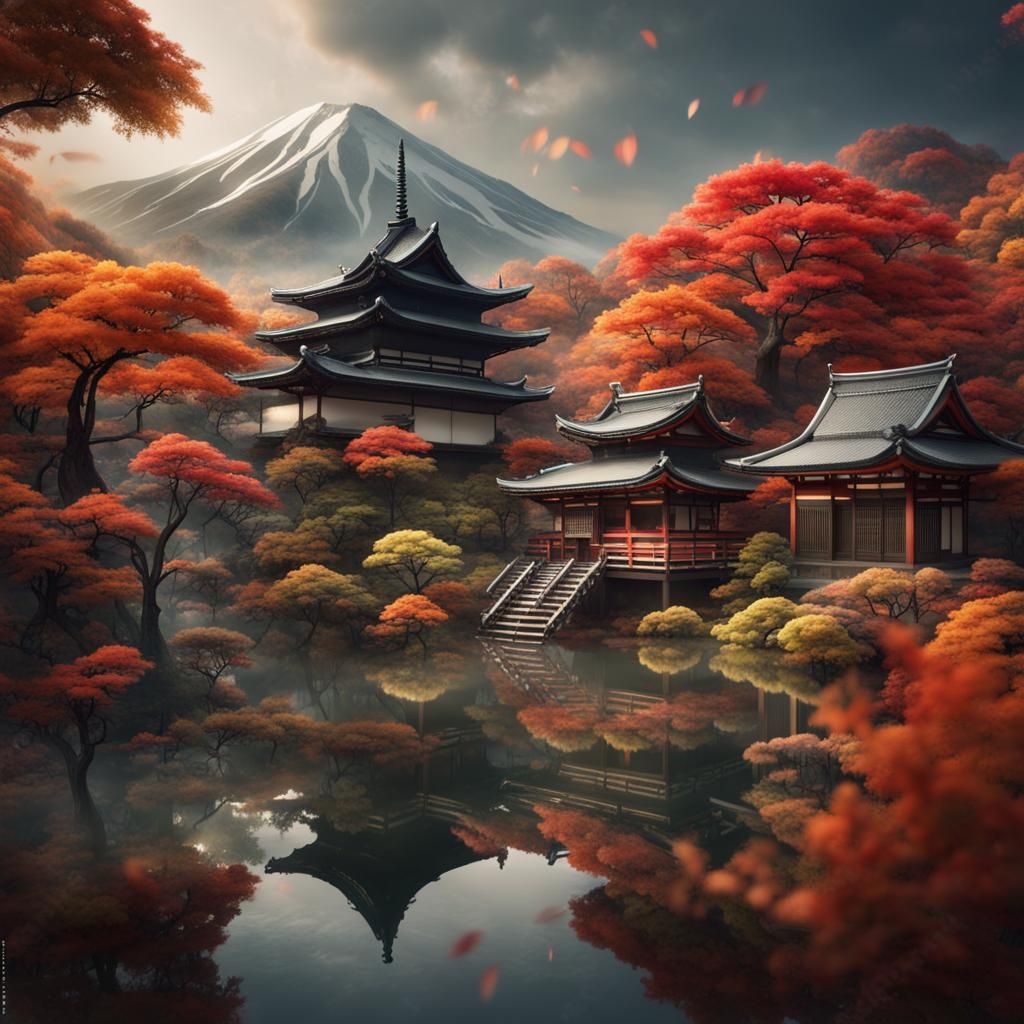 japanese style of a landscape zen garden
fall time