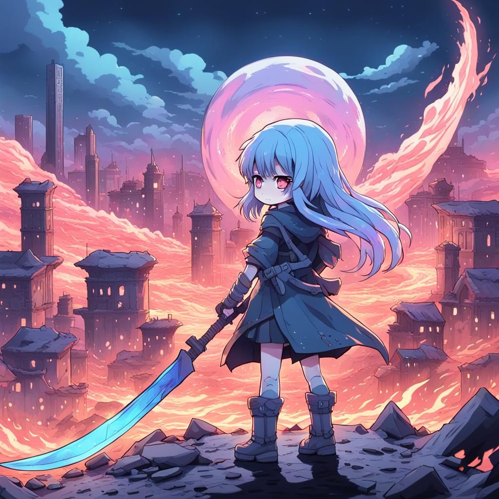Pastel Apocalypse: Chibi Scythe Wielder in Anime Style