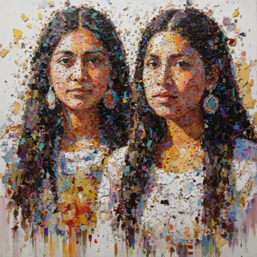 Pastose Acrylmalerei mit Maya-Frauen #6