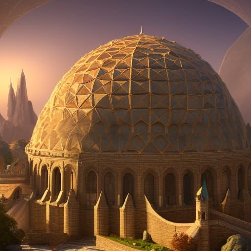 Romanesque Architecture Topped with Geodesic Domes #2