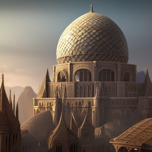 Romanesque Architecture Topped with Geodesic Domes #1