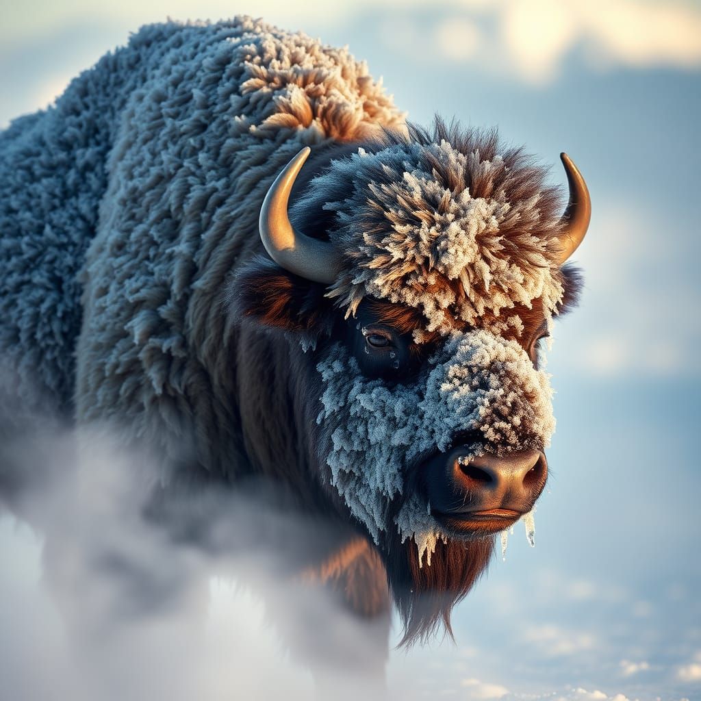 Snowy bison   by @Sag