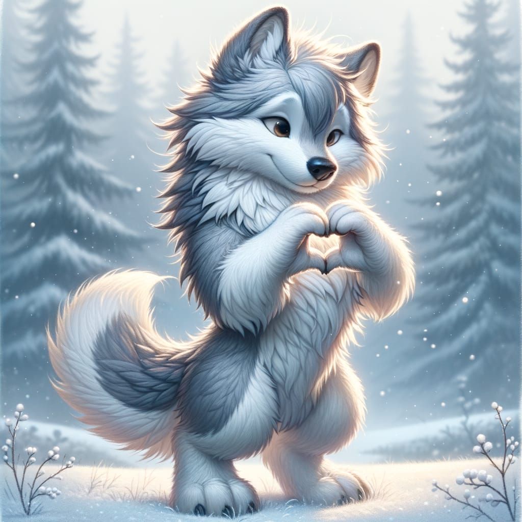 Wolf Expressing Love in Winter Forest