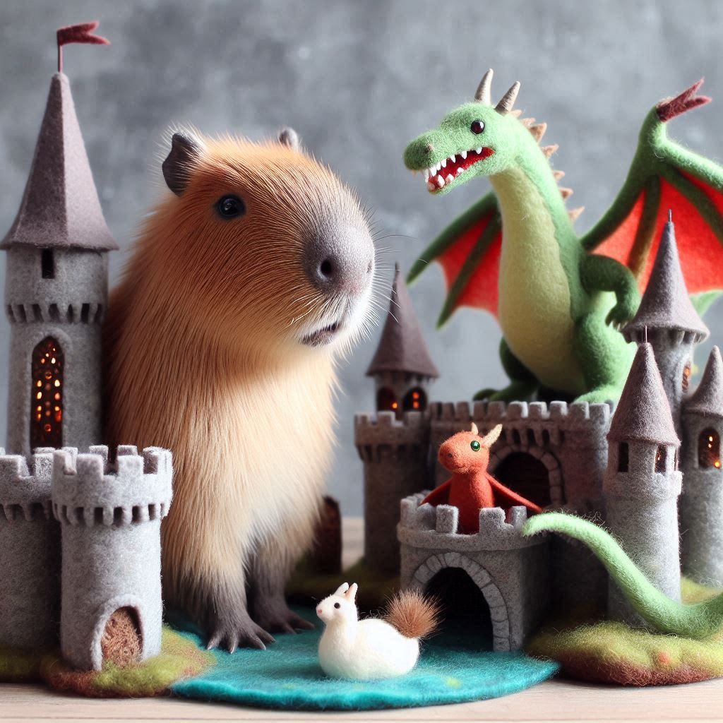 Capybara and felted friends