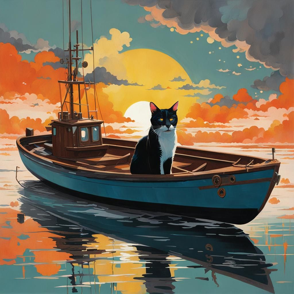 Cat on boat