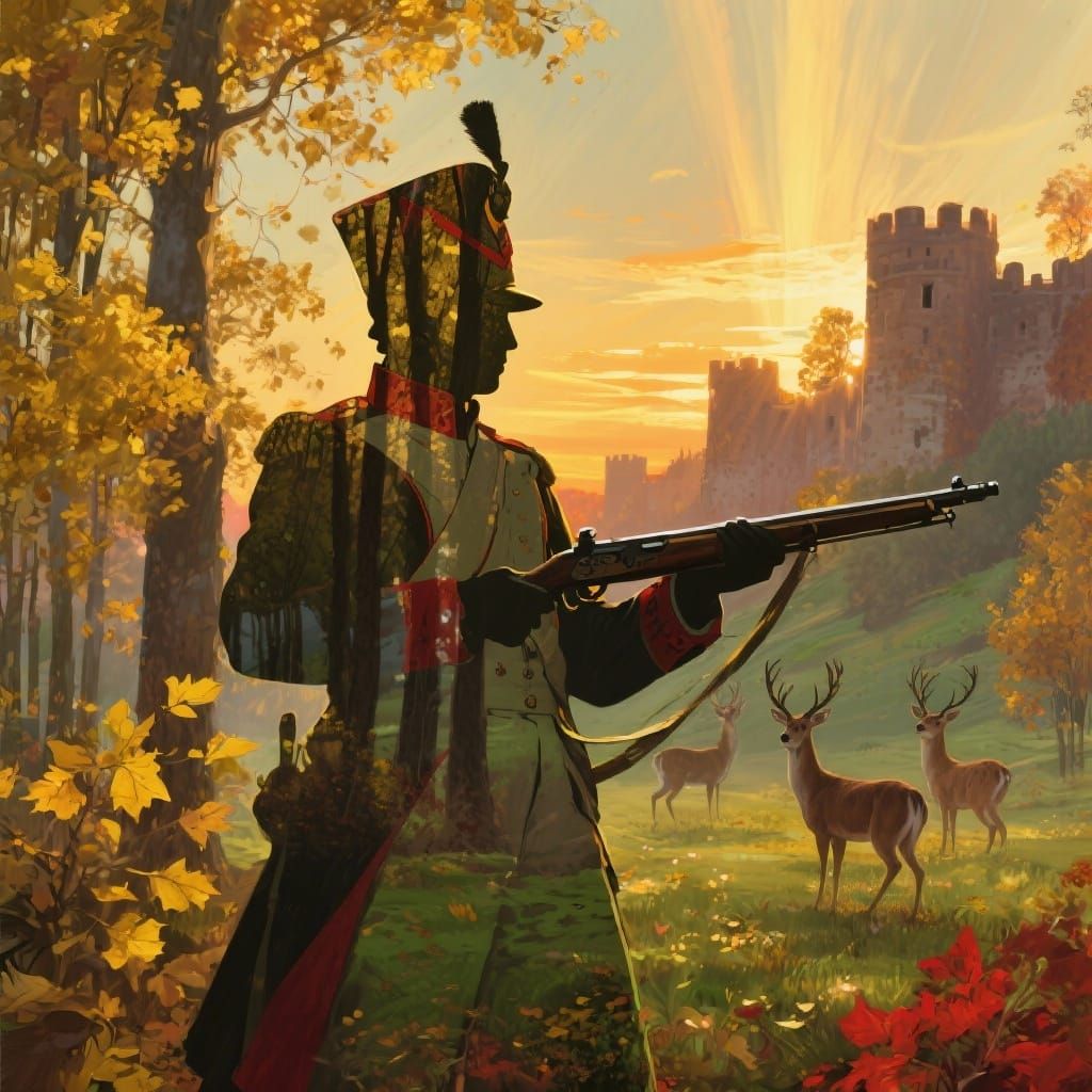 Napoleon's Soldier in Double Exposure Autumn Forest