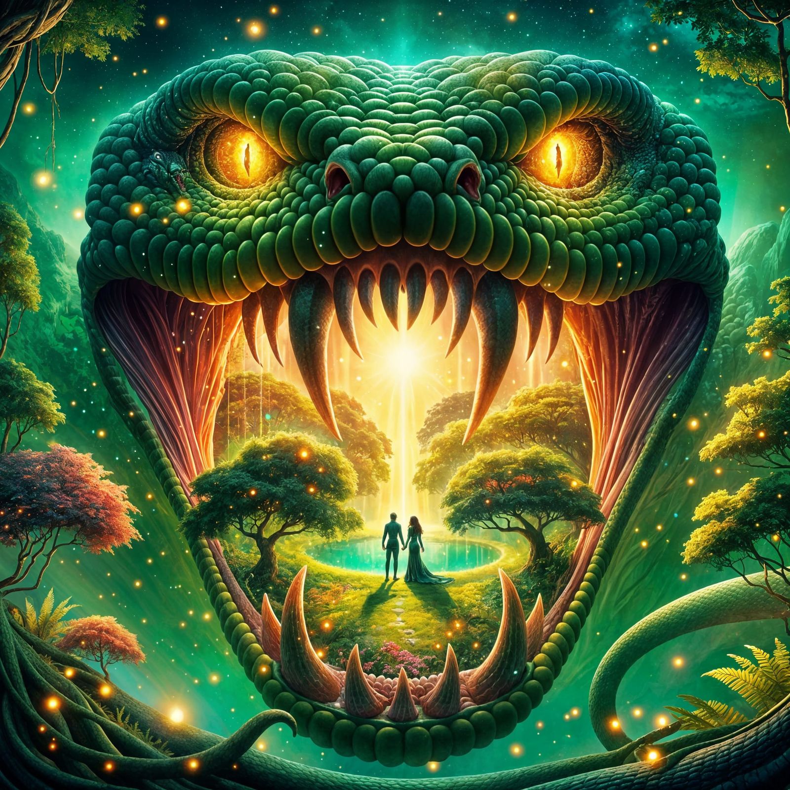 Surreal Fantasy Serpent Unfolds the Garden of Eden