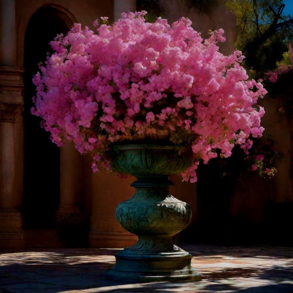 Mystical Urn with Iridescent Flowers in Noir Style