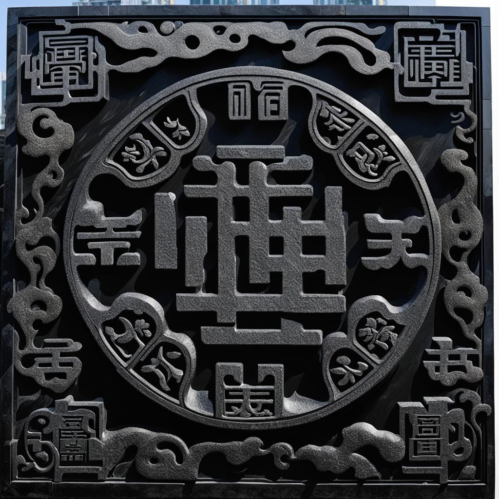 Black Stone Carving with Chinese Dragon Relief