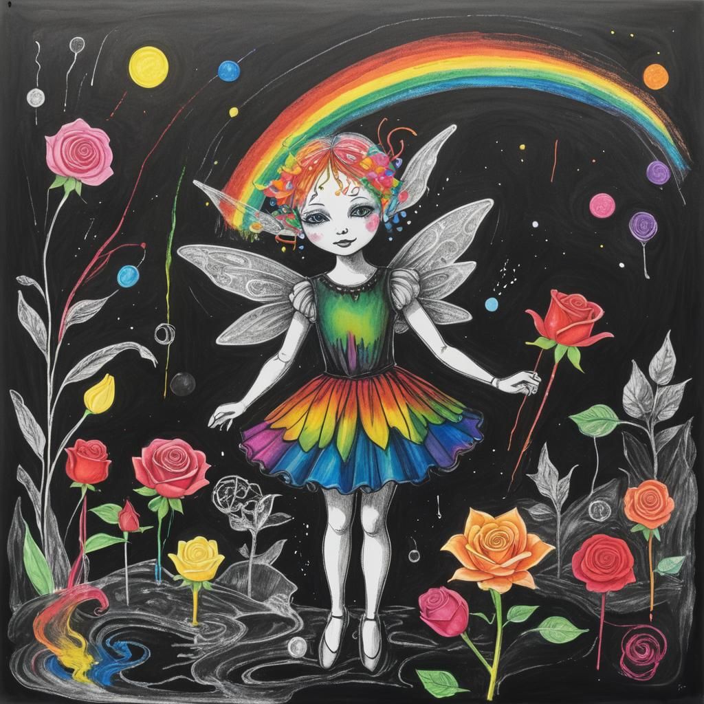Kids Crayon drawings ,surreal (child's drawing )of a pixie w...