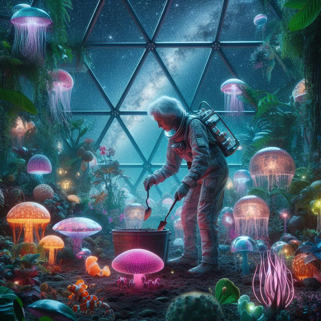 Tending to some odd plants in the bio-dome